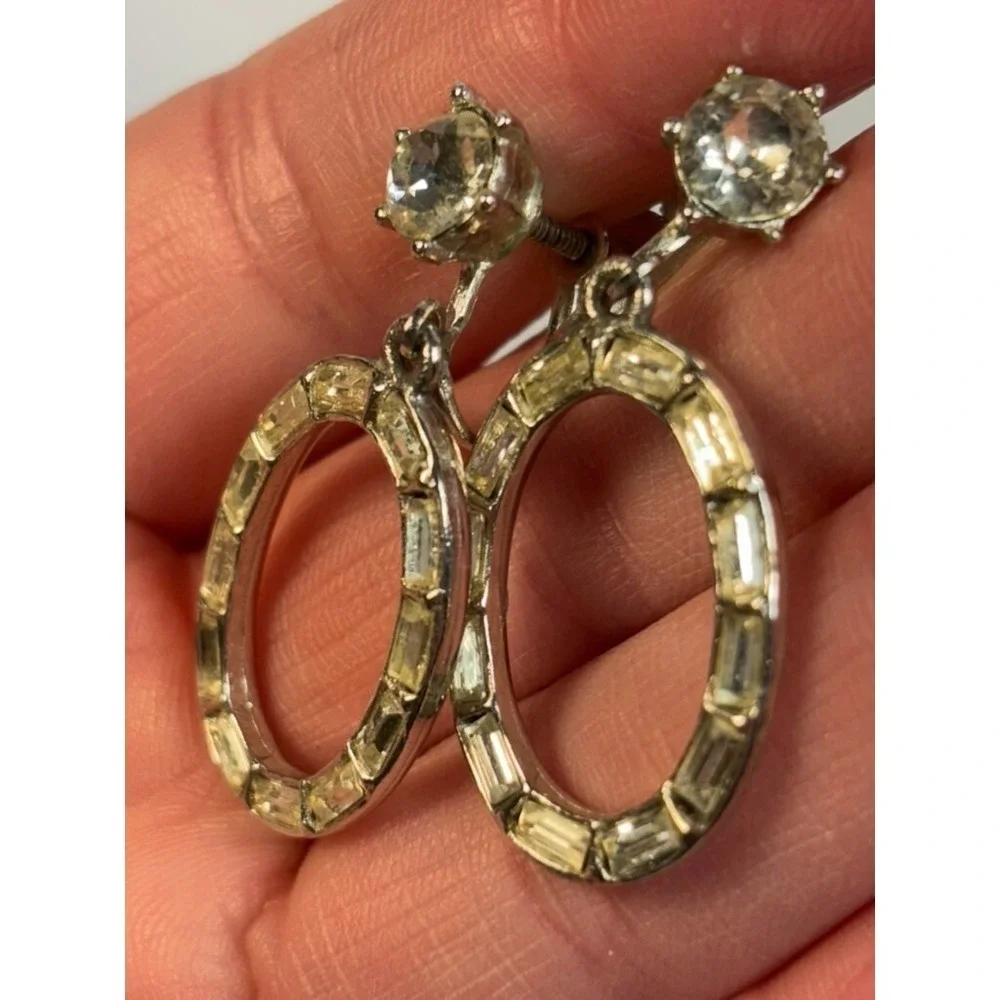 Earrings Elegant Clip On Delicate‎ Rhinestone and Silver Tone